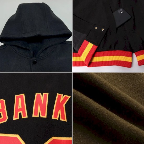 Custom Olive Black-Cream Bomber Full-Snap Varsity Letterman Two Tone Salute To Service Hoodie Jacket