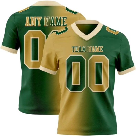 Custom Green Old Gold-Cream Mesh Authentic Gradient Fashion Football Jersey