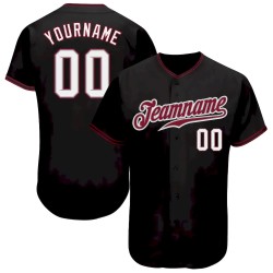 Custom Black White-Crimson Authentic Baseball Jersey