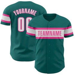Custom Teal White-Pink Authentic Baseball Jersey
