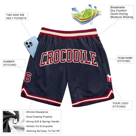 Custom Navy Maroon-Cream Authentic Throwback Basketball Shorts