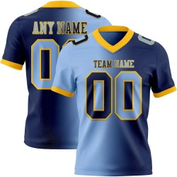 Custom Navy Light Blue-Gold Mesh Authentic Gradient Fashion Football Jersey