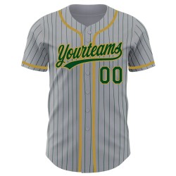 Custom Gray Green Pinstripe Old Gold Authentic Baseball Jersey